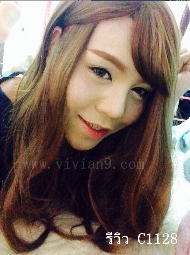 C1128 วิกผมลอนปลายระดับหน้าอก เเสกกลางมีหนังศรีษะ ผมม้า