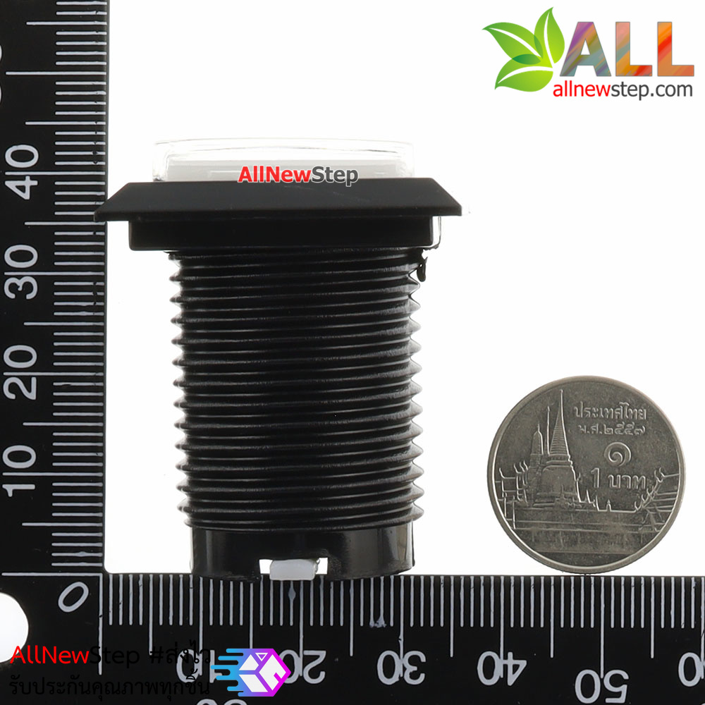 ปุ่มกดตู้เกม สวิตช์กดติดปล่อยดับสี่เหลี่ยมขนาด 33x33mm พร้อมไฟ LED สีขาว