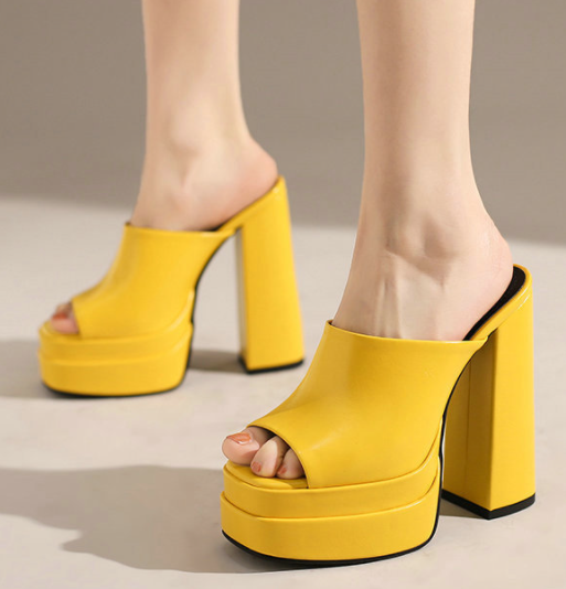 รองเท้าส้นสูง 6 นิ้ว แบบสวม ไซส์ 34-43 สีดำ/ขาว/น้ำเงิน/เหลือง/ชมพู