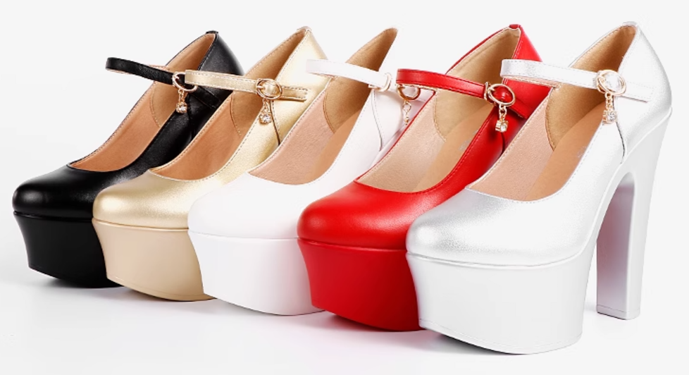 รองเท้าคัทชูส้นใหญ่ ไซส์ 34-43 สีเงิน/ทอง/ดำ/แดง/ขาว