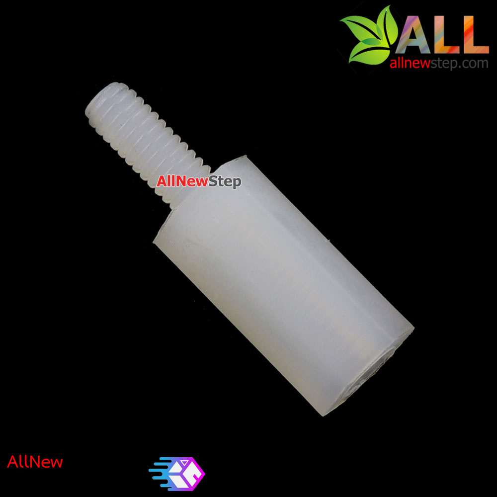 M2.5 Nut Nylon Hex Spacers M2.5 10+6mm เสาพลาสติก M2.5 ความสูง 10mm ปลายเป็นน๊อต-สกรู 6mm สีดำ