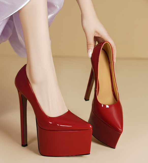 รองเท้าส้นสูง 7.2 นิ้ว ไซส์ 34-39 สีดำ/แดง/เงิน