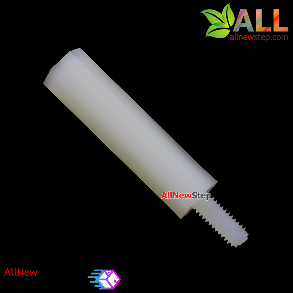 M2.5 Nut Nylon Hex Spacers M2.5 20+5mm เสาพลาสติก M2.5 ความสูง 20mm ปลายเป็นน๊อต-สกรู 5mm จำนวน 1 ชิ้น