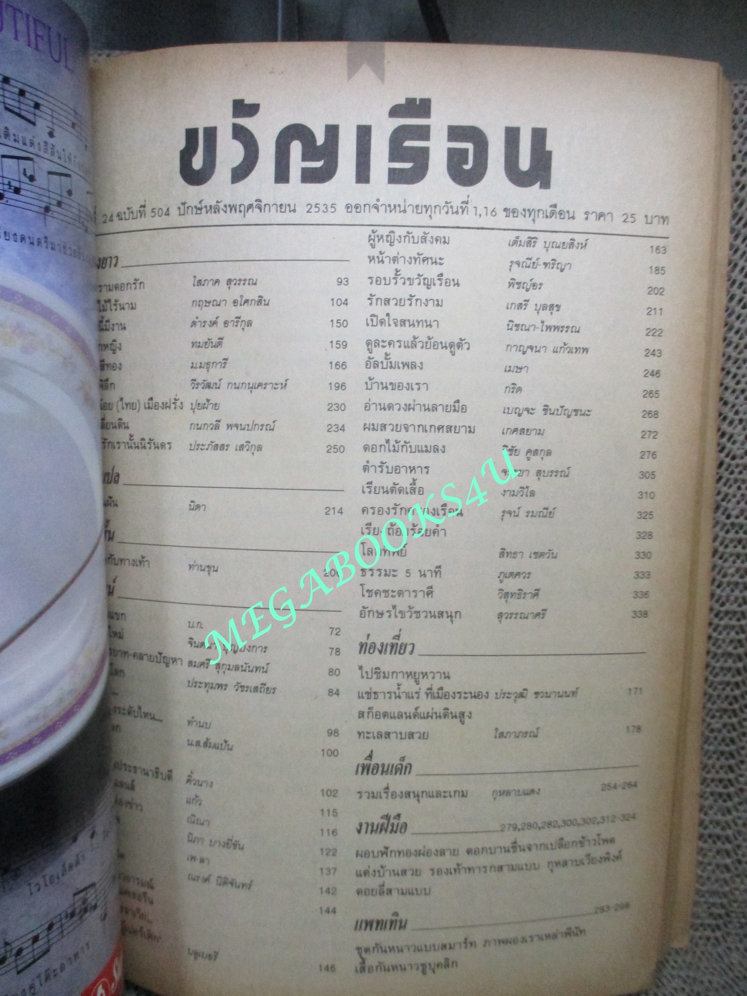 นิตยสารขวัญเรือน ฉบับที่504 ปี2535 ปก มาช่า วัฒนพานิช สัมภาษณ์ จันจิรา แสงชาติ, พ.ญ.อรพรรณ์ เมธาดิลกกุล