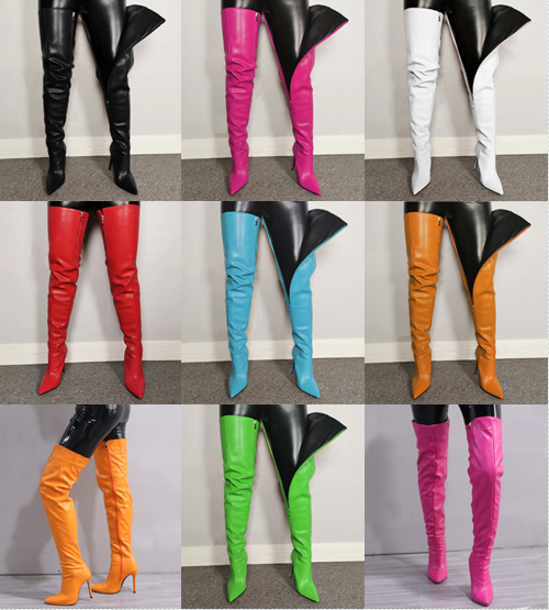 รองเท้าบูทยาวถึงต้นขา ไซต์ 34-43 สีดำ/แดง/ขาว/ส้ม/เขียว/ชมพู/ฟ้า