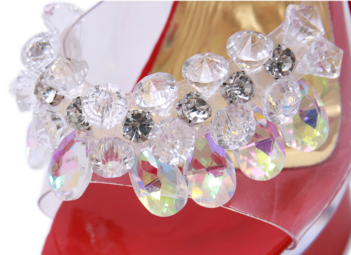 รองเท้าส้นสูงส้นหาแต่งคริสตัล ไซต์ 34-43 สีแดง/ขาว/ดำ