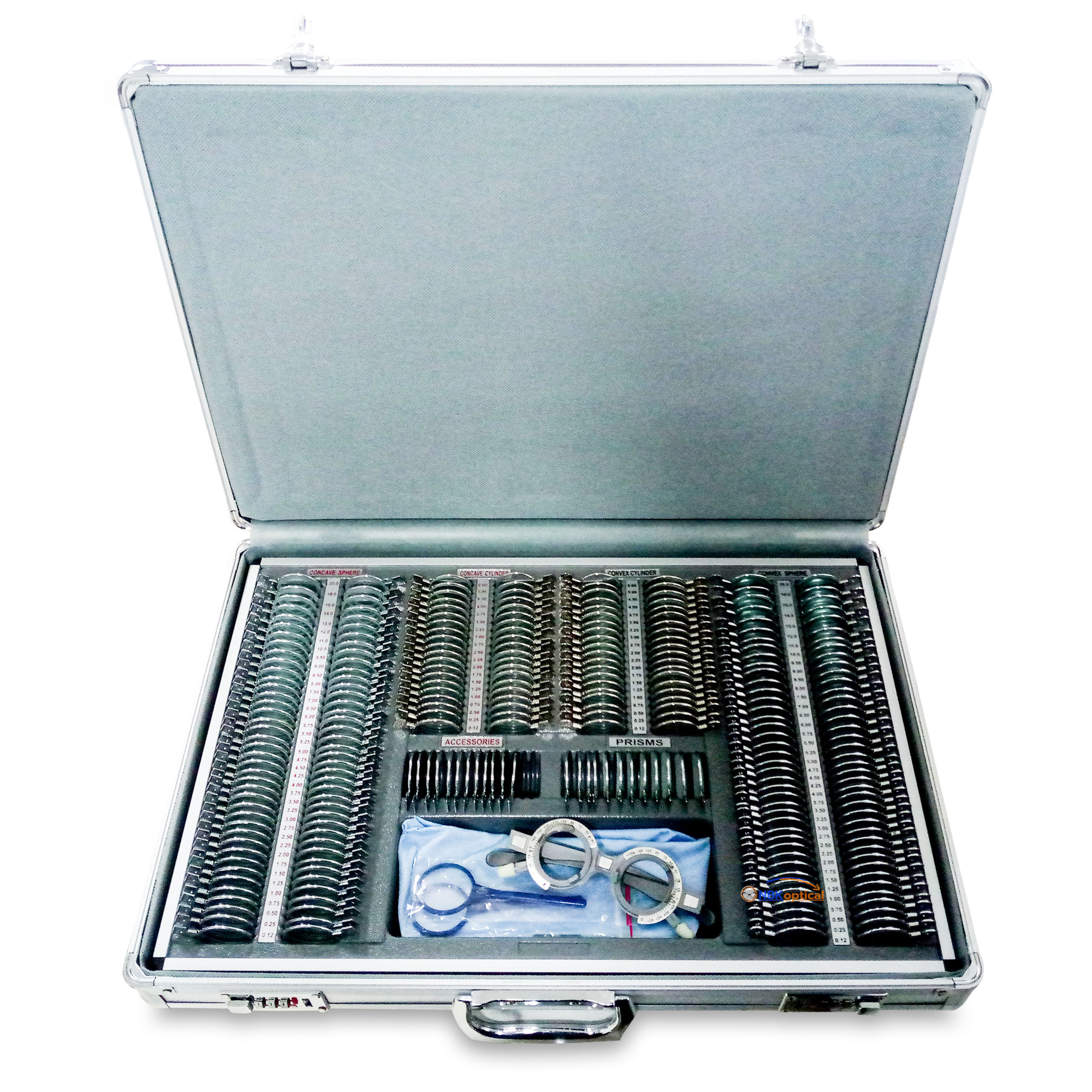 Trial lens set เลนส์เซ็ท ขอบโลหะ เลนส์กระจก (MT L) +-2000+ เฟรม+ครอส (ครอสจะมีการสลับสีเงิน กับ นํ้าเงิน*)