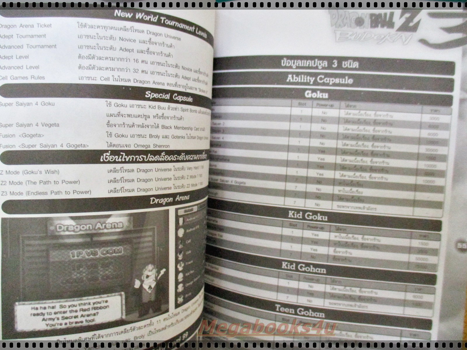 หนังสือคู่มือเกมส์ DRAGONBALL Z BUDOKAI 3