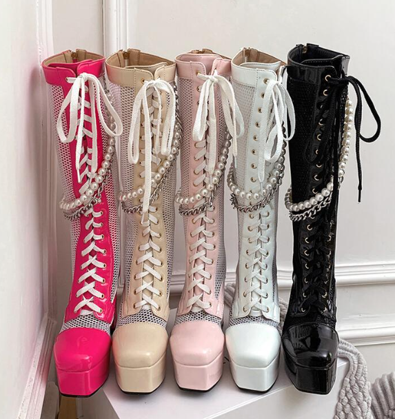 รองเท้าบูทยาวตาข่าย ไซส์ 34-43 สีดำ/ขาว/ชมพูอ่อน/ชมพูเข้ม/เบจ