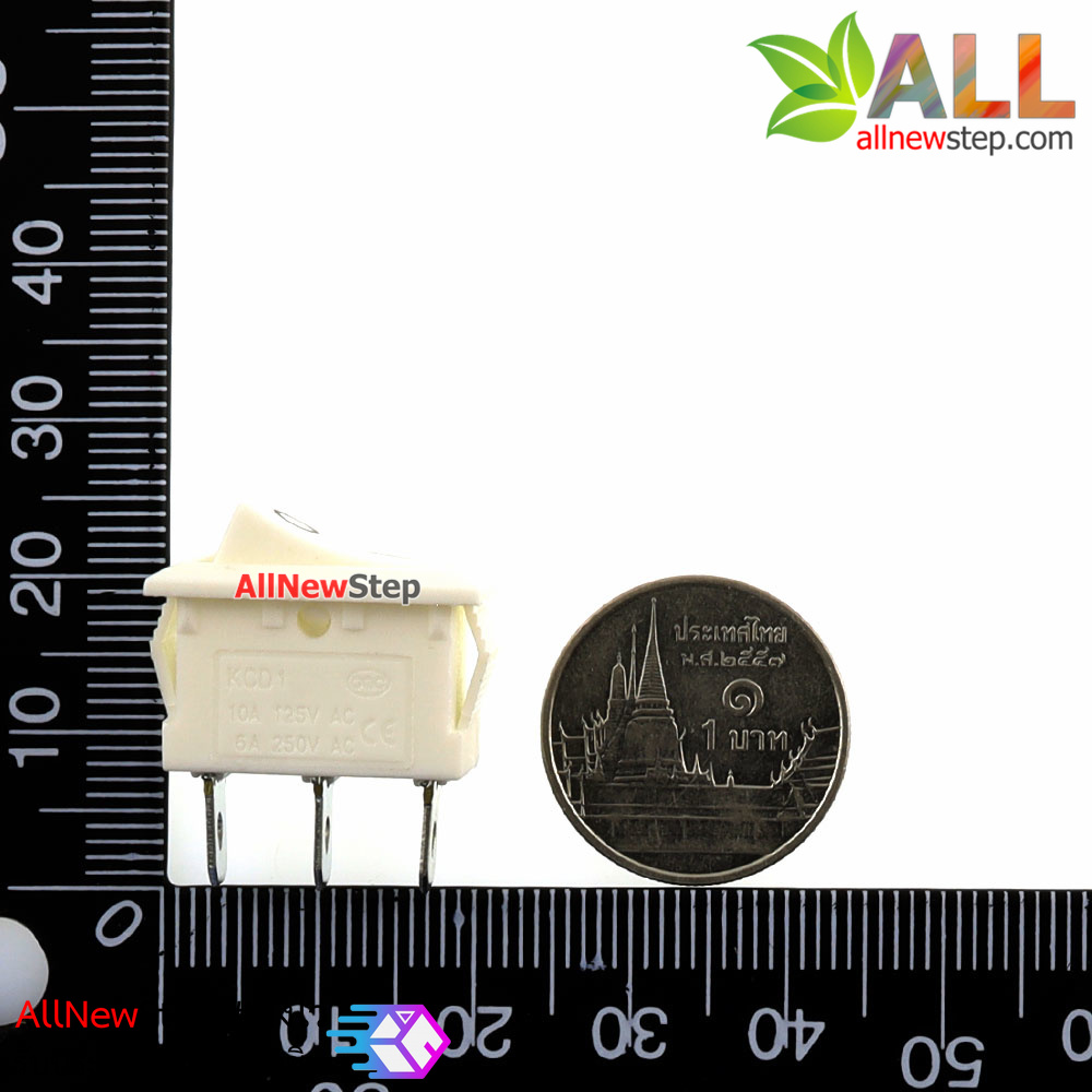 สวิตช์ไฟเปิด/ปิด 3 ขา 6A/250V KCD1-101 สีขาว 6A 250V