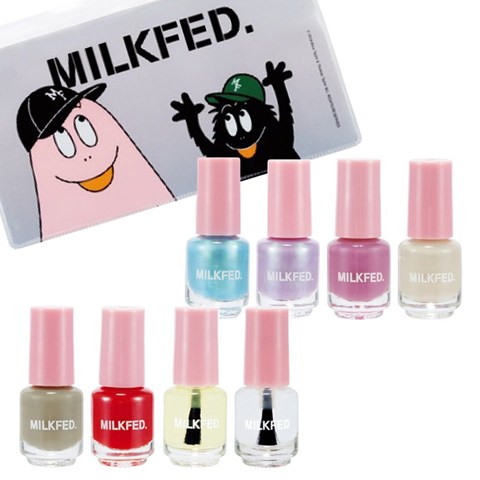 (มีกล่อง) MILKFED ยาทาเล็บ 8 ชิ้น + กระเป๋าเครื่องสำอางลาย Barbapapa