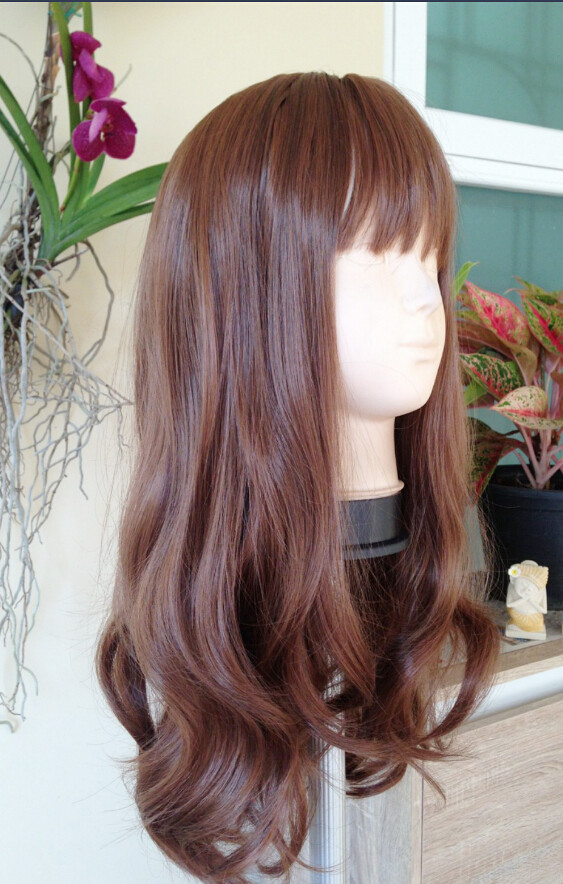 C1128 วิกผมลอนปลายระดับหน้าอก เเสกกลางมีหนังศรีษะ ผมม้า