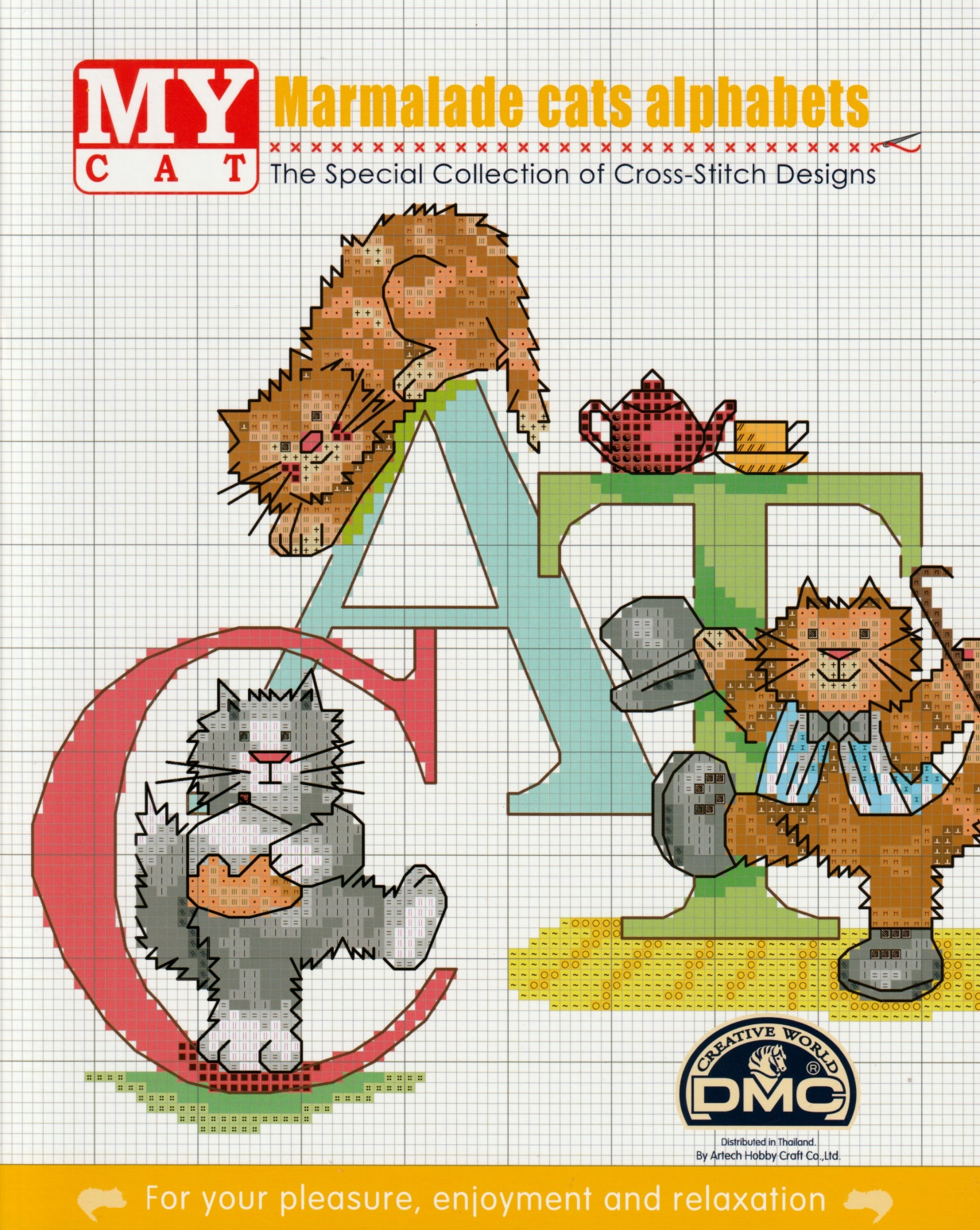 Pinn หนังสือลายปักครอสติช Marmalade Cats Alphabets