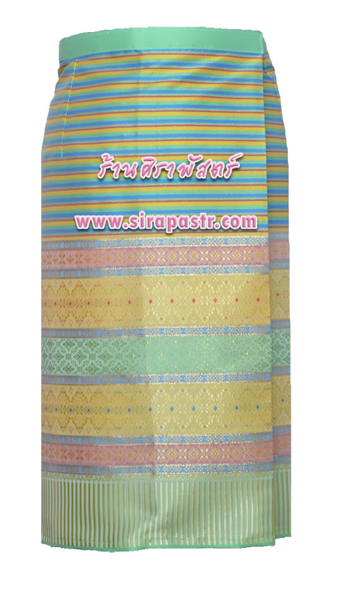 ผ้าถุงป้ายข้าง-สั้น ผ้าไหมฯสีเขียว (เอวใส่ได้ถึง 34 นิ้ว) รายละเอียดในหน้าสินค้า