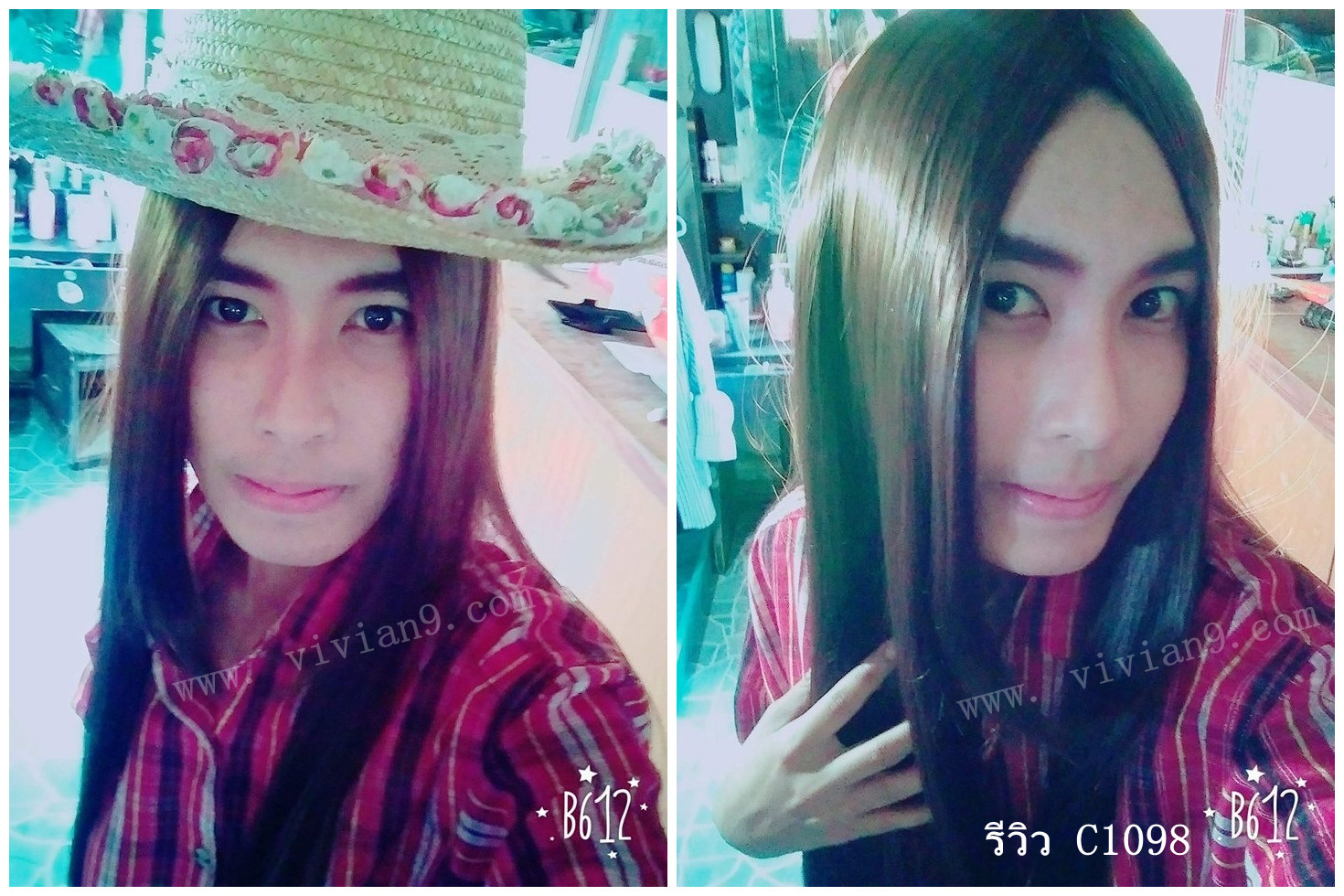 C1098 วิกผมตรง เเสกกลางเห็นหนังศรีษะ