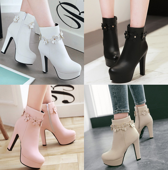 รองเท้าบูทหุ้มข้อมีไซต์ใหญ่ ไซต์ 34-46 สีชมพู/ดำ/แอพพริคอท/ขาว