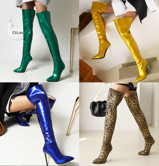 รองเท้าบูทยาวปลายแหลม ไซต์ 34-43 สีเขียว/เหลือง/น้ำเงิน/เสือดาว