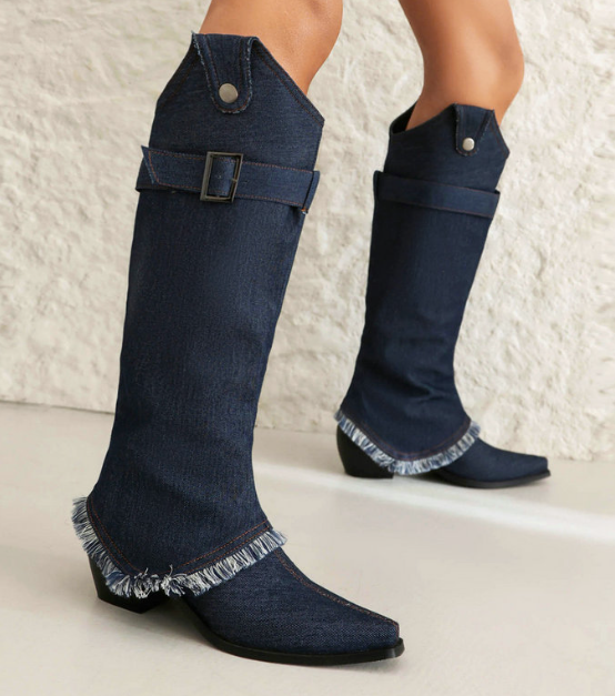 รองเท้าบูทผ้ายีนส์สีน้ำเงิน/ฟ้า/ดำ ไซส์ 34-43