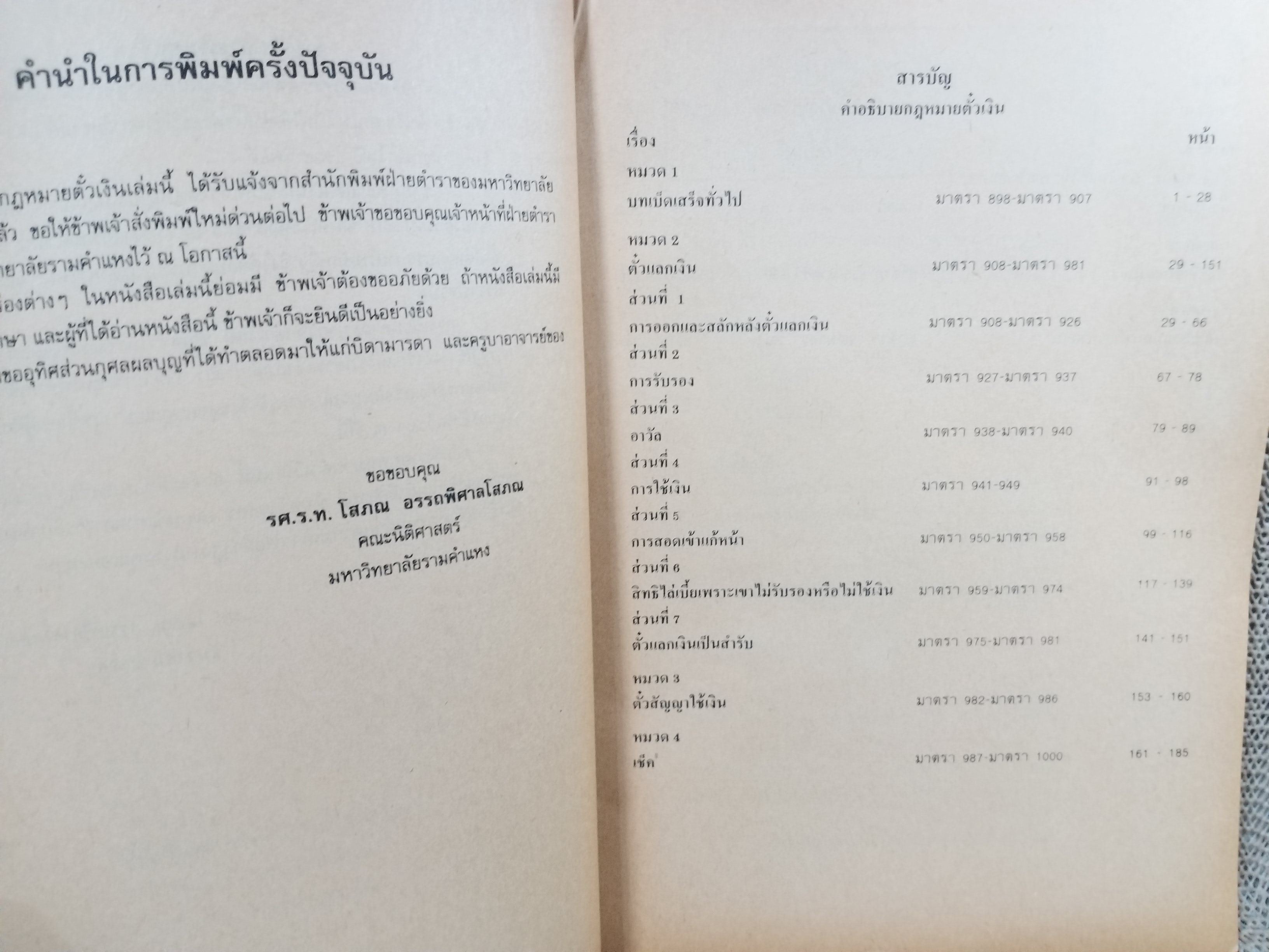 คำอธิบาย กฎหมาย ตั๋วเงิน และบัญชีเดินสะพัด LA213 / รศ.ร.ท.โสภณ อรรถพิศาลโสภณ