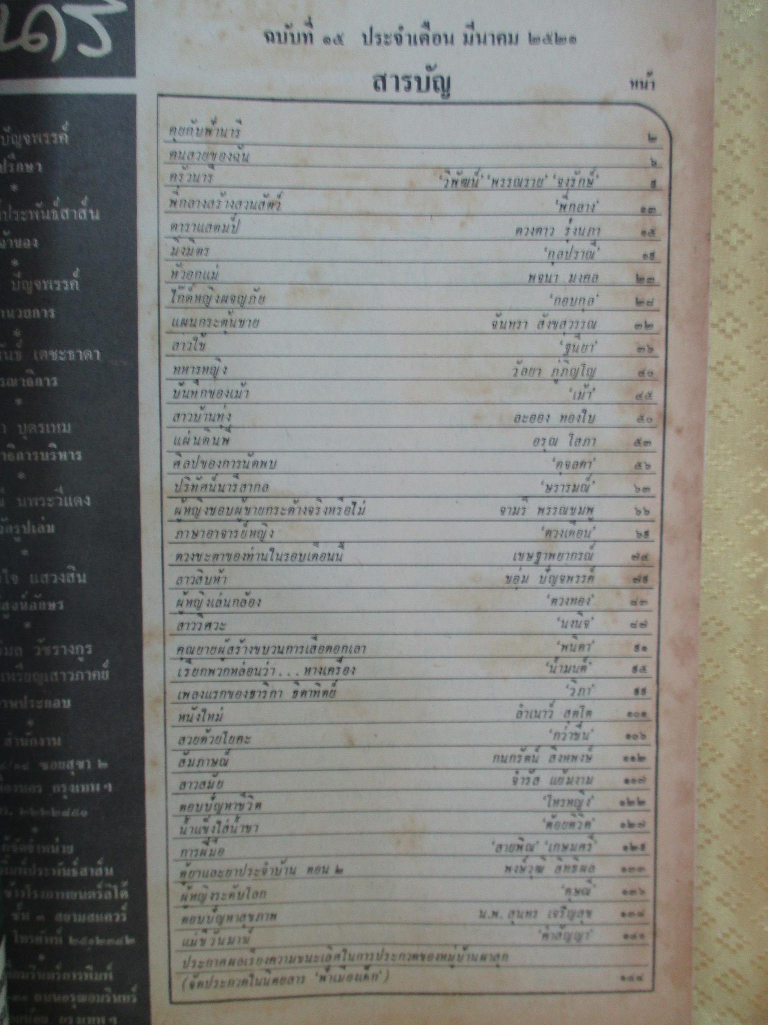 นิตยสารฟ้านารี ฉบับที่15 ปี2521 ปก ทาริกา ธิดาทิตย์