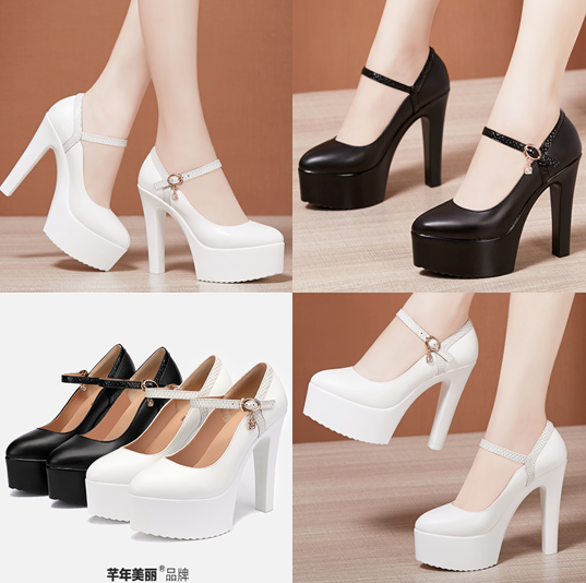 รองเท้าคัทชูส้นสูง 4 , 5.2 นิ้ว สีดำ/ขาว ไซต์ 34-43