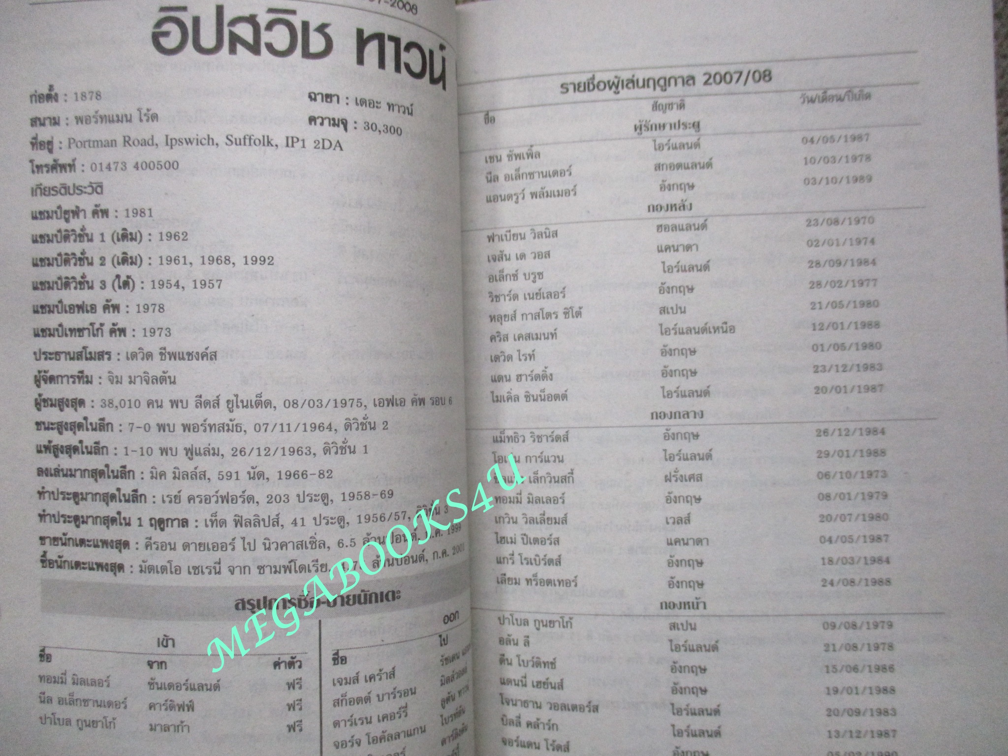 ไกด์บุ๊ก ลีกรองยุโรป 2007/2008 (สภาพ85-95%) นิตยสารฟุตบอล
