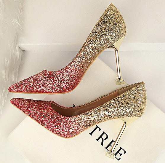 รองเท้าคัทชูส้นสูงงานกากเพชรทูโทน ไซต์ 34-40 สีชมทอง/ดำเงิน/ดำแชมเปน/ดำทอง/ทองเงิน/ทองขาว