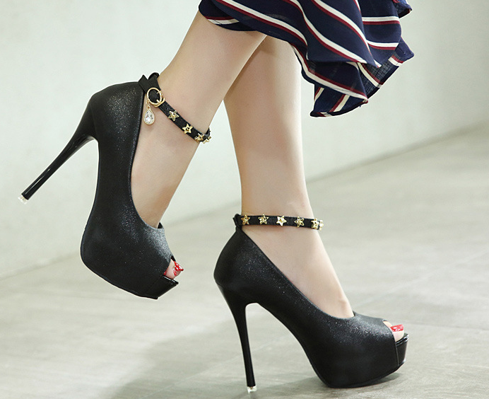 รองเท้าส้นสูงคัทชูเปิดหน้า ไซต์ 34-39 สีดำ/ขาว/ชมพู