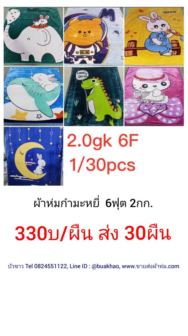 ผ้าห่มกำมะหยี่ 6ฟุต 2กก ผืนละ 330บาท ส่ง 30ผืน