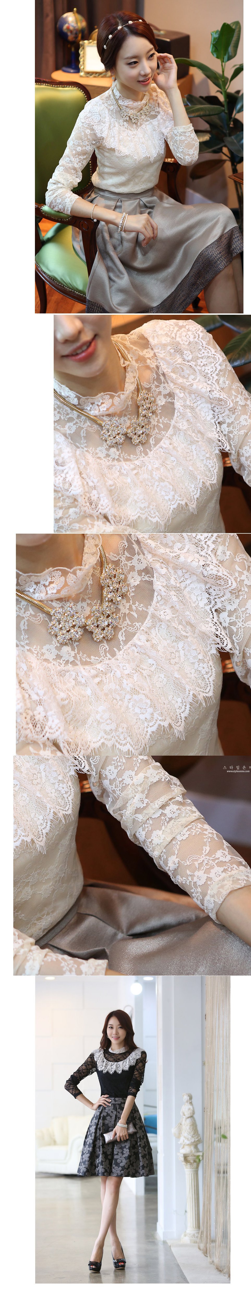 ***หมดค่ะ มีจำนวนจำกัดค่ะ***เสื้อผ้าลูกไม้สีขาวตกแต่งระบายลูกไม้รอบคอ แขนยาว สวยหวานมากๆค่ะ