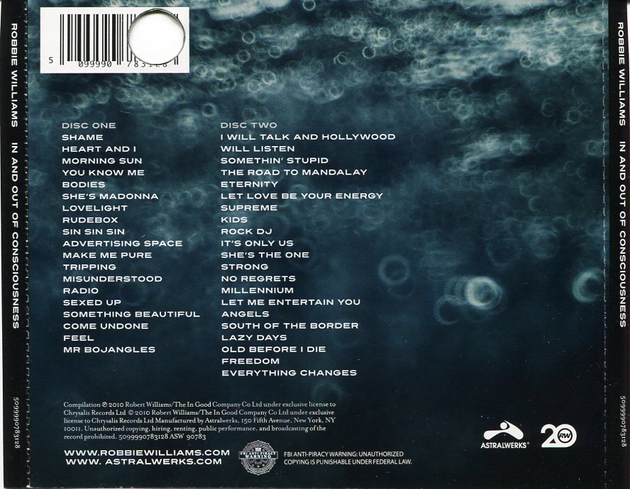 CD,Robbie Williams In And Out Of Consciousness Greatest Hits 1990-2010เจาะปก