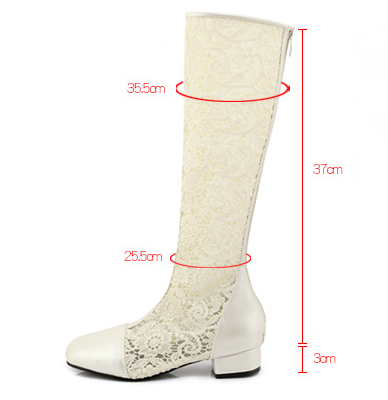 รองเท้าบูทยาวผ้าลูกไม้โปร่งสีขาว/ครีม/ดำ ไซต์ 34-43