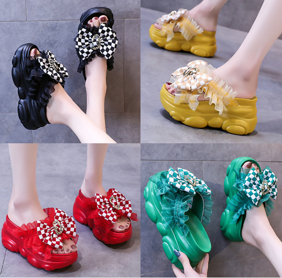รองเท้าส้นเตารีดแบบสวมสีแดง/เขียว/เหลือง/ดำ ไซส์ 34-39