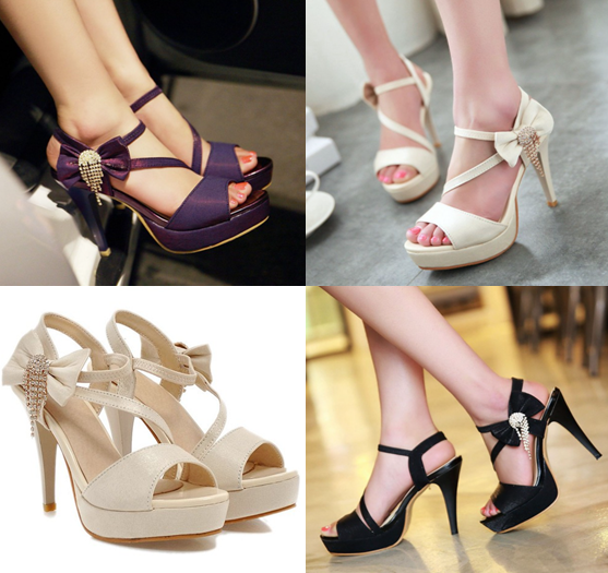 รองเท้าส้นสูงสีครีม/ม่วง/ดำ ไซต์ 34-39