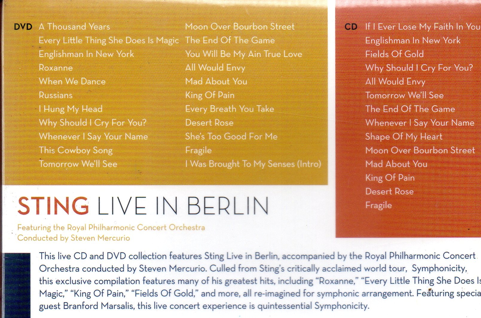 CD+DVD,Sting - Live In Berlin Featuring The Royal Philharmonic Concert Orchestra (2010)(Thai)