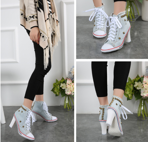 รองเท้าส้นสูง ไซต์ 34-40 สีฟ้าอ่อน ฟ้าเข้ม ขาว ดำ