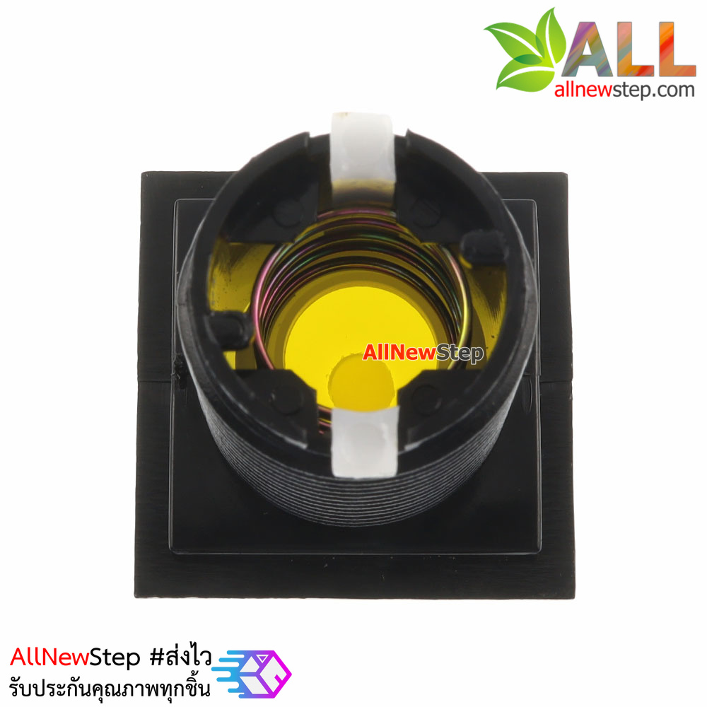 ปุ่มกดตู้เกม สวิตช์กดติดปล่อยดับสี่เหลี่ยมขนาด 33x33mm พร้อมไฟ LED สีเหลือง