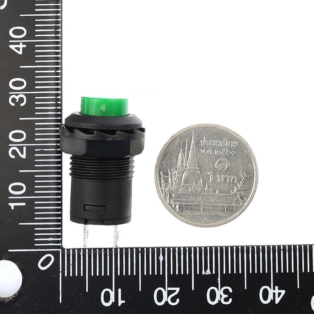 สวิตช์กดติดกดดับ Button switch DS-425 lock switch round button switch สีเขียว