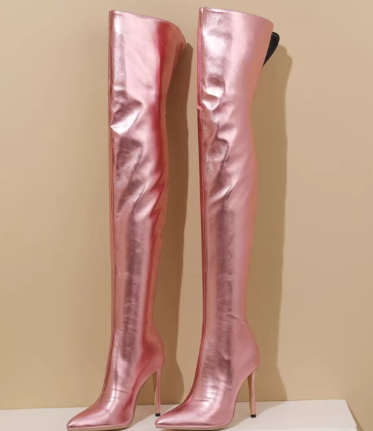 รองเท้าบูทยาวถึงต้นขาปลายแหลม ไซส์ 34-43 สีเขียว/เงิน/ทอง/ม่วง/ชมพู