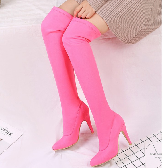 รองเท้าบูทยาวเลยเข่า ไซต์ 34-43 สีดำ/เหลือง/ชมพู/ม่วง/ชมพูอ่อน/ชมพูเข้ม