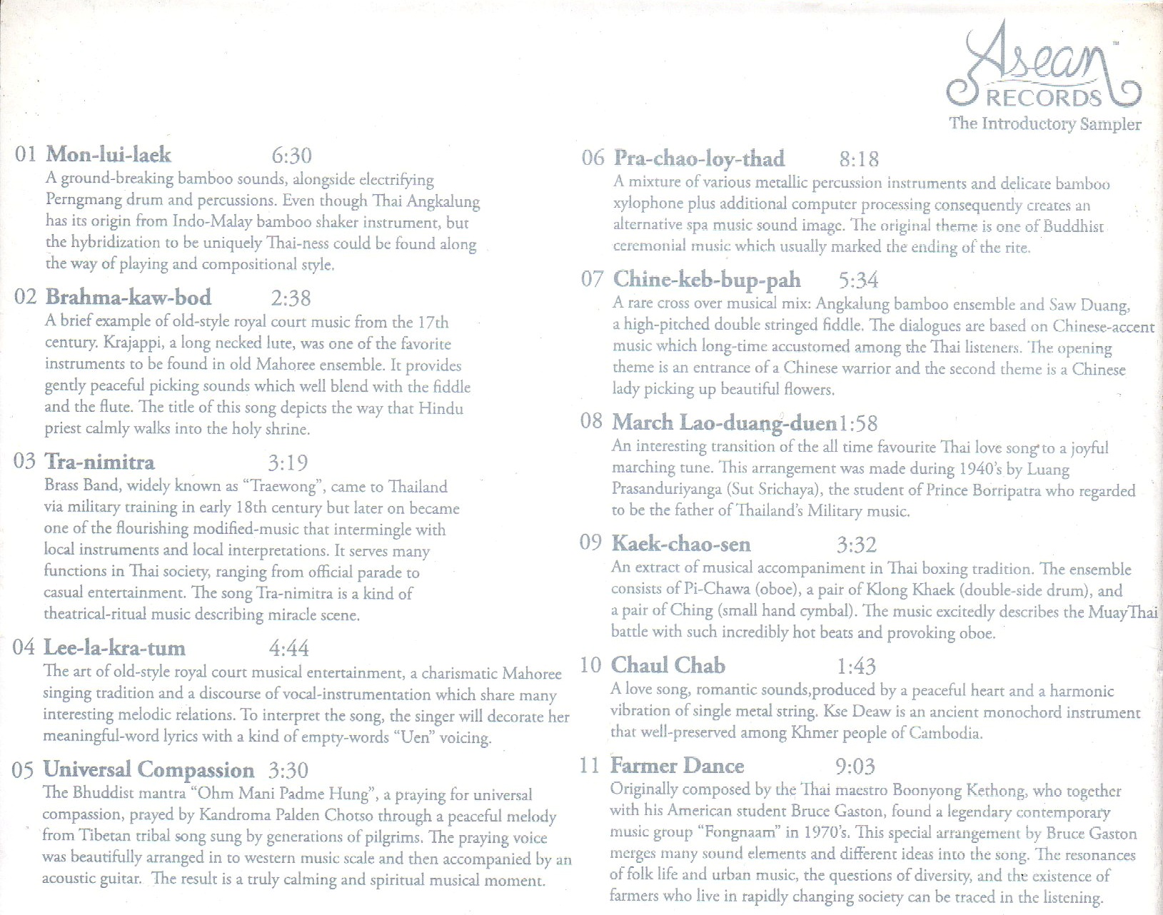 CD,Asean Records - The Introductory Sampler (อาเขียนเรคคอร์ด)(บรรเลงไทย)(2007)(Hi-End Audio)
