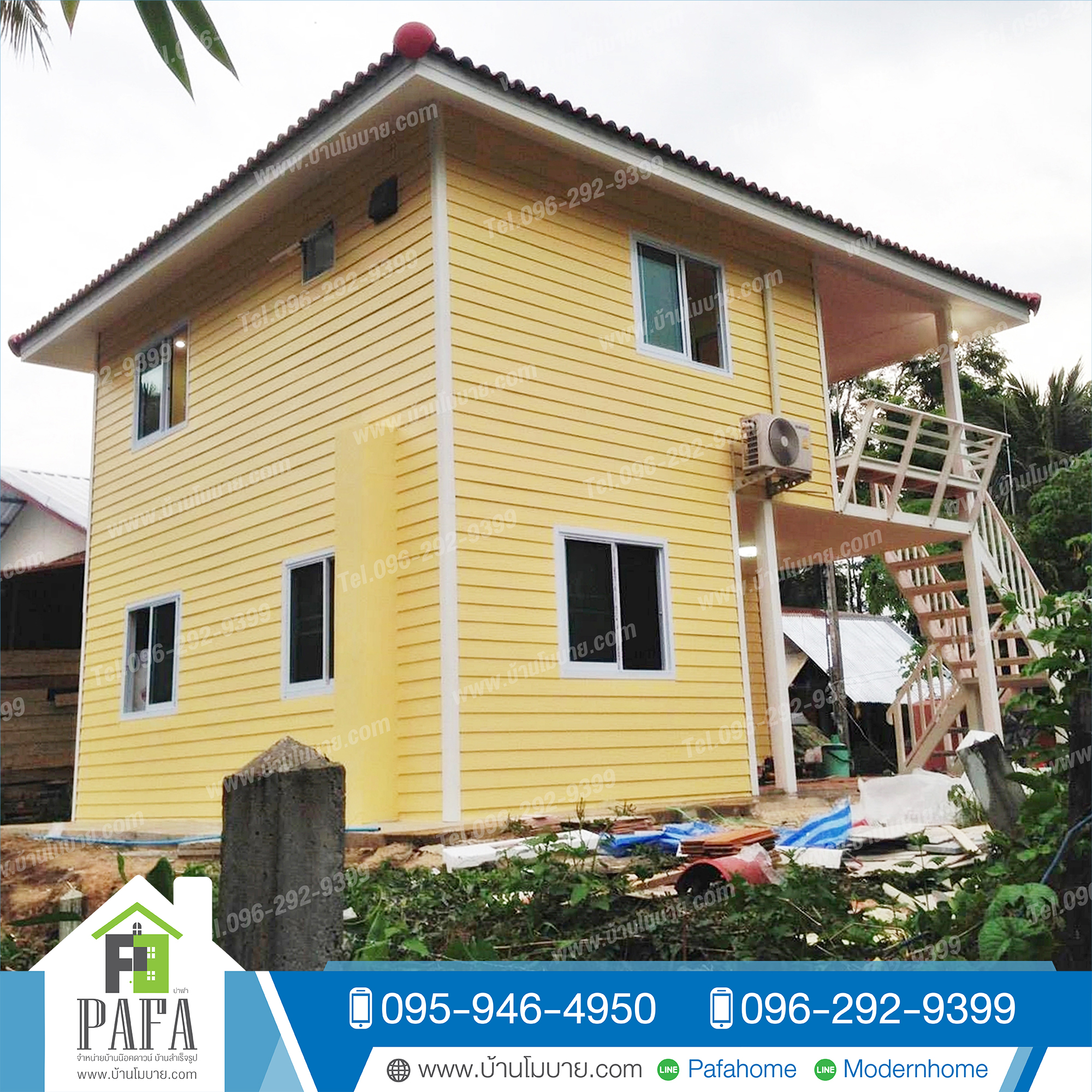 บ้านน็อคดาวน์ขนาด 7*6 เมตร (4ห้องนอน 2ห้องน้ำ 1ห้องรับเเขก 1ห้องครัว)