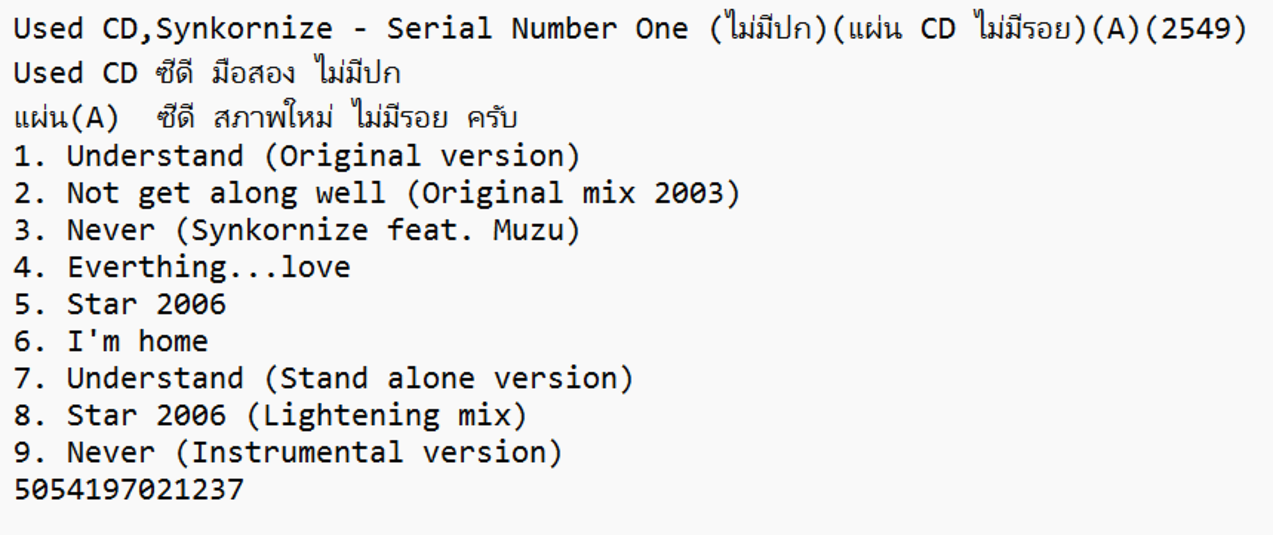 Used CD,Synkornize - Serial Number One (ไม่มีปก)(แผ่น CD ไม่มีรอย)(A)(2549)
