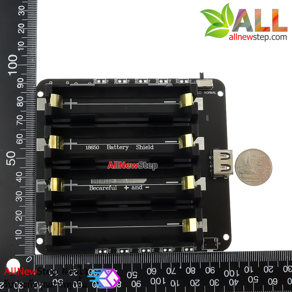 แหล่งจ่ายไฟสำหรับ Arduino NodeMCU ESP8266 ESP32 ถ่าน 18650 4 ก้อน USB Battery Shield V3