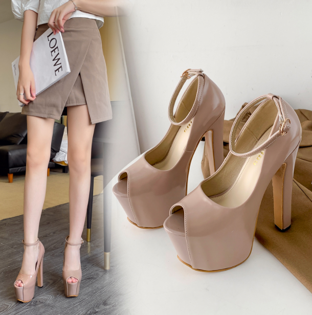 รองเท้าส้นสูงคัทชูเปิดหน้า ไซต์ 35-40 สีดำ/นู๊ด