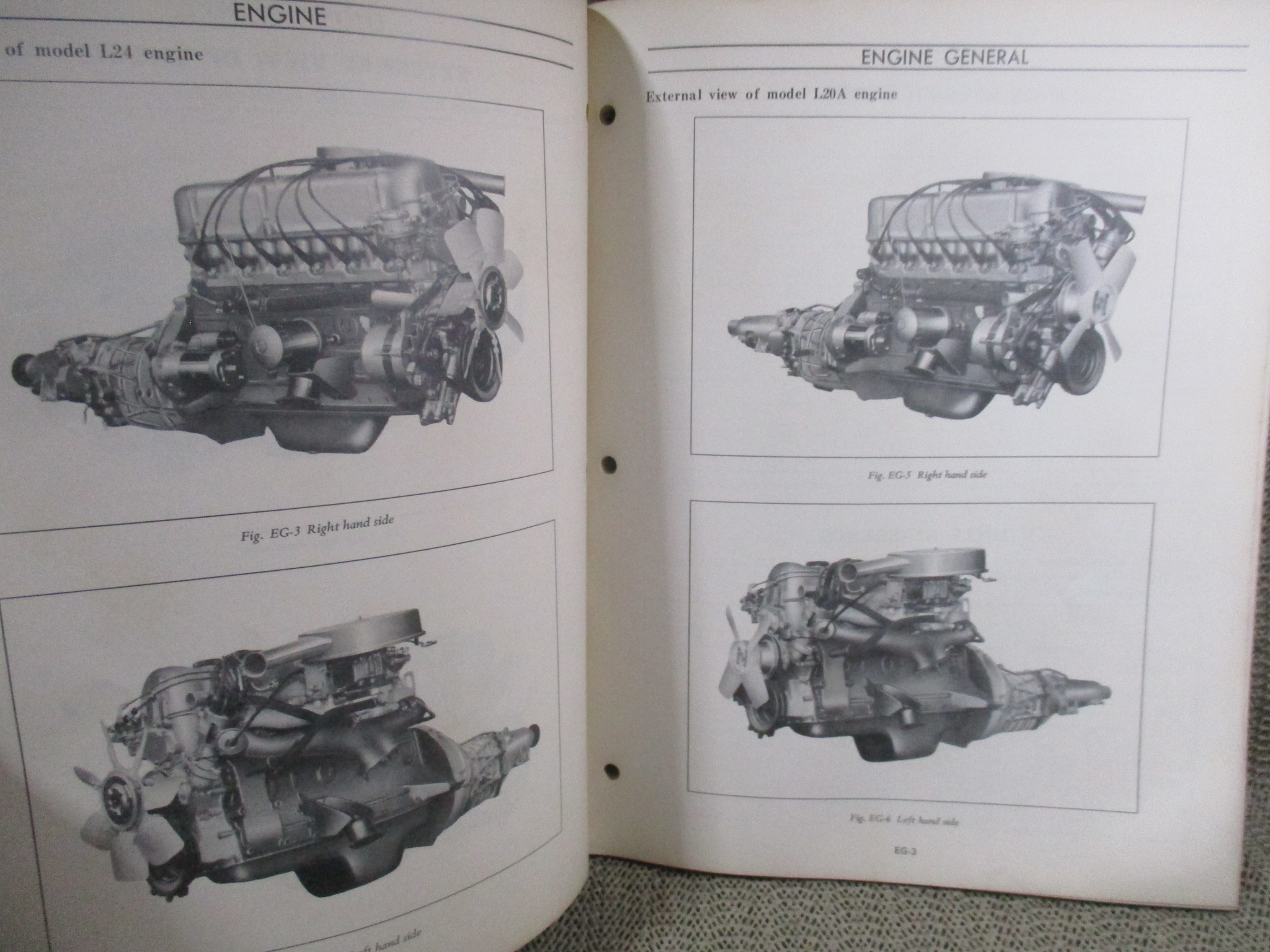 คู่มือซ่อมรถนิสสัน รถดัทสัน SERVICE MANUAL model L20A, L24 SERIES ENGINE / NISSAN MOTOR. / ตำหนิ ตัวหนังสือมีเจาะรูไว้ใส่แฟ้ม