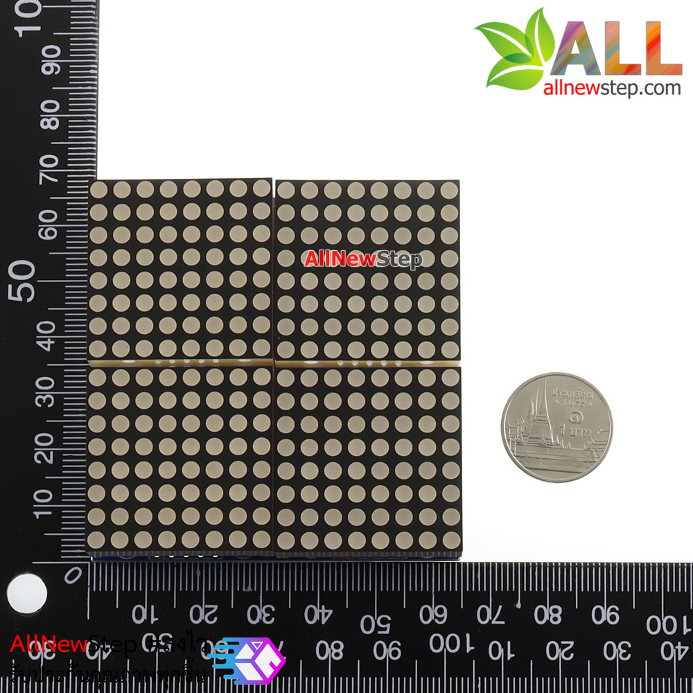 LED Matrix Driver MAX7219 IC Driver Module + LED Dot Matrix 8x8 ขนาด 32mm x 32mm 4 ชุด สีแดง