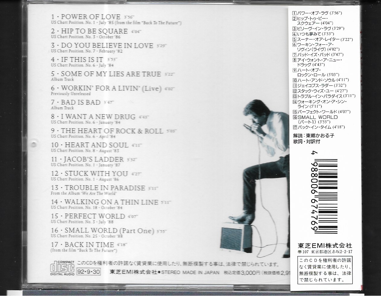 Used CD,Huey Lewis & The News - The Heart Of Rock & Roll(The Best Of Huey Lewis And The News)(A+)(1992)(Japan)