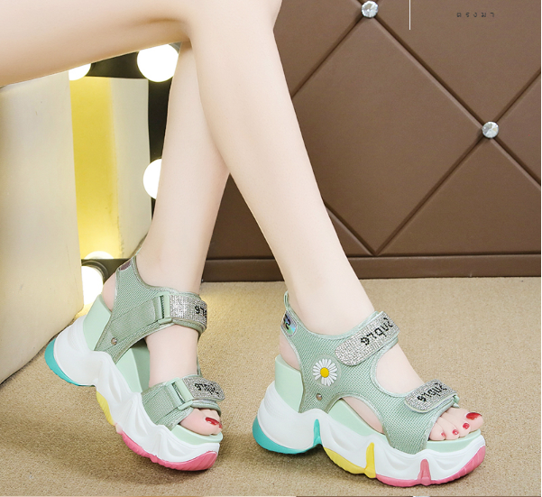 รองเท้าส้นเตารีดน่ารักๆสีชมพู/เขียว/ดำ/ขาว ไซต์ 34-39