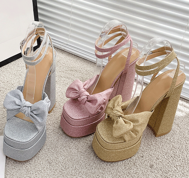 รองเท้าส้นสูง 6.6 นิ้วรัดข้อ ไซส์ 35-42 สีเงิน/ทอง/ชมพู